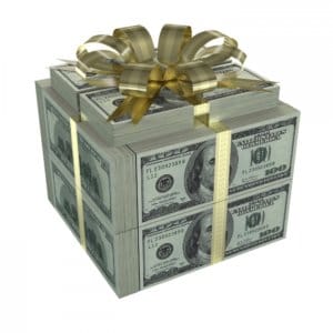 Many dollars in the format of a gift box